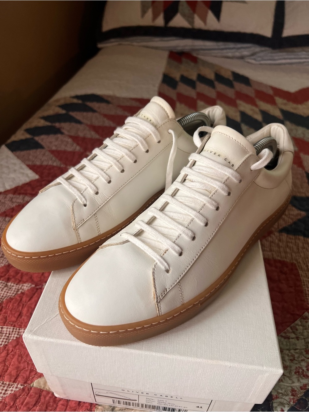 Oliver Cabell White Leather Sneakers with Tan Gum Sole Sz 41